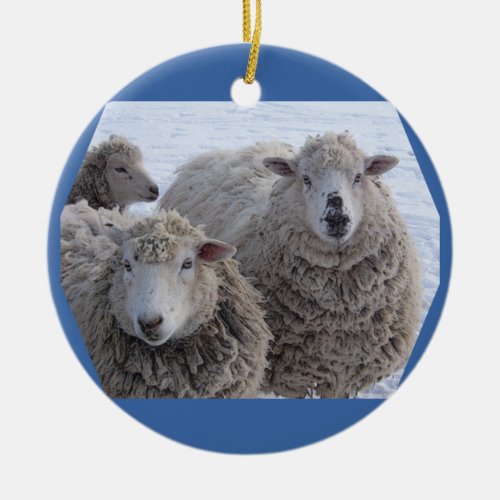 January Two Sheep Faces Ceramic Ornament