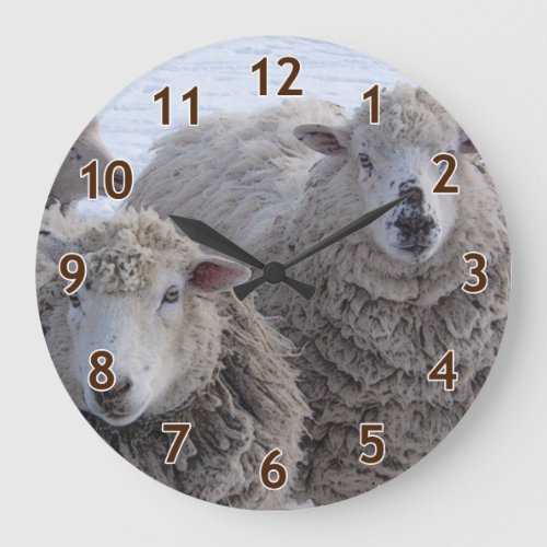 January Two Sheep Faces Large Clock