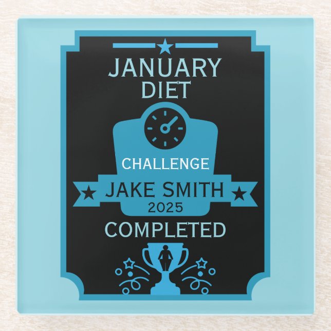 January Weight Loss Congratulation Glass Coaster (Front)