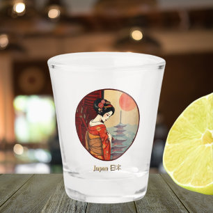 Japan 日本 maiko geisha pagoda retro  shot glass