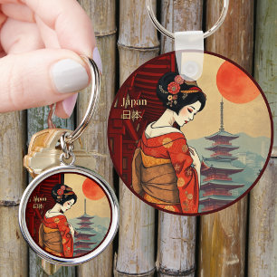 Japan 日本 maiko geisha pagoda sun keychain
