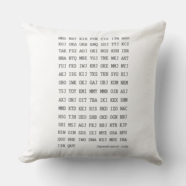 Japan Airport Code (Three letter Code) Throw Pillow (Front)