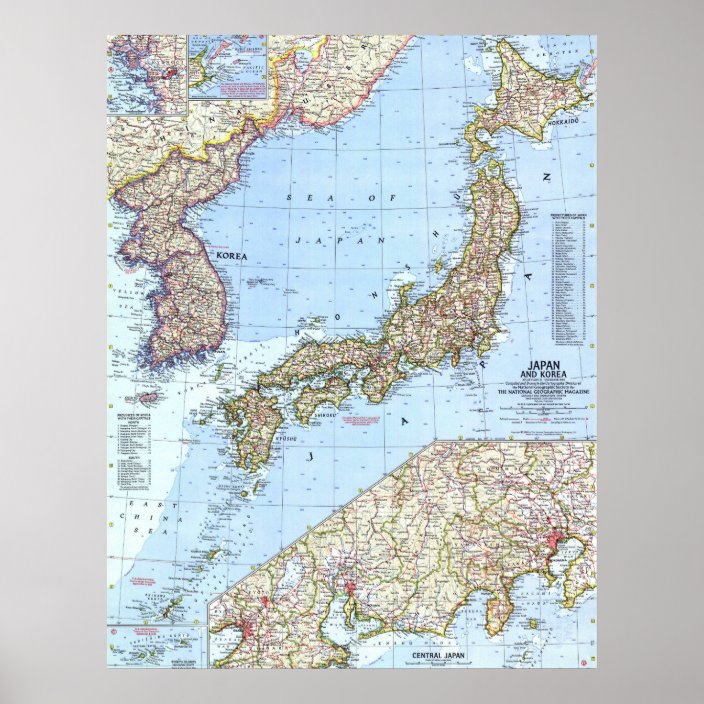 " Japan And Korea: 1960 Detailed Map ... Poster | Zazzle.com