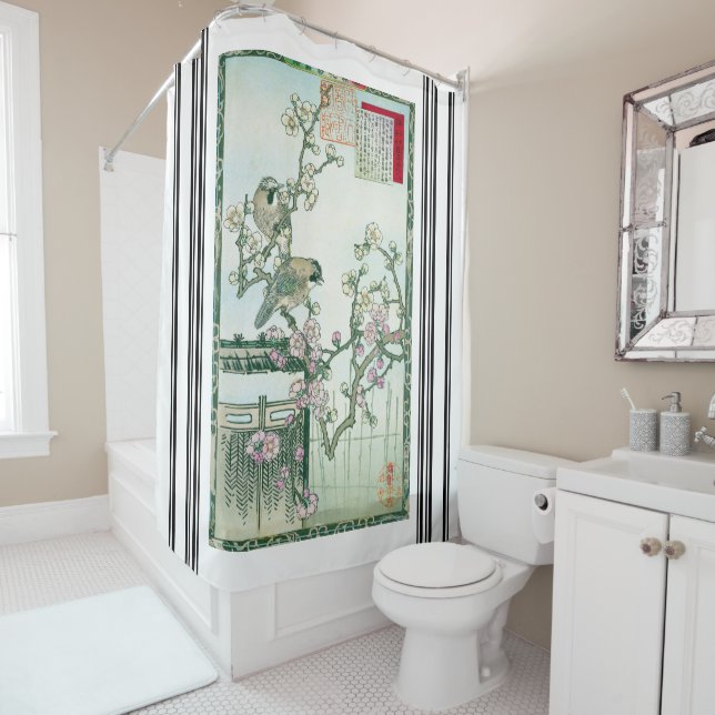 Japan Bairei Jay Birds Plum Blossom Shower Curtain (In Situ)