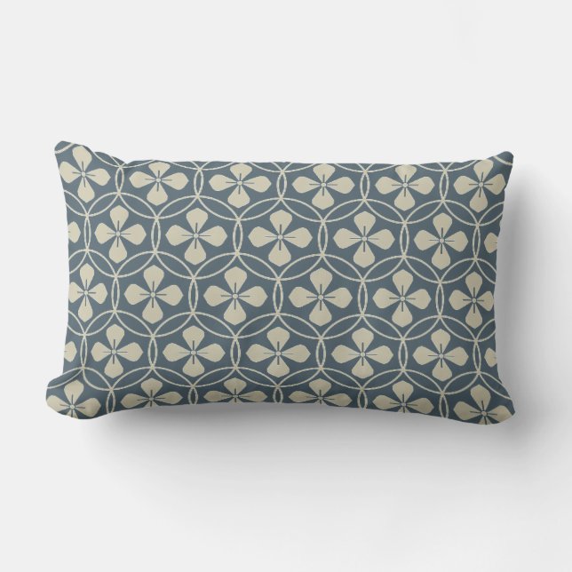 Japan. Blue Floral Flowers. Lumbar Pillow (Front)
