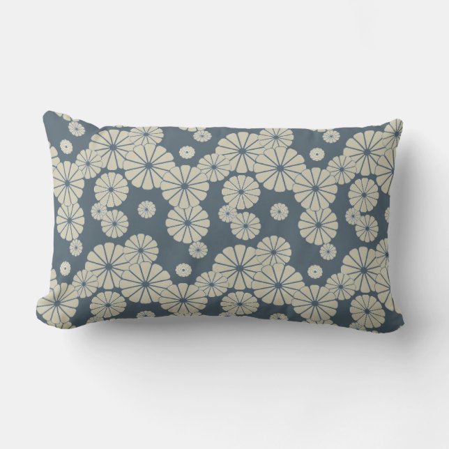 Japan. Blue Floral Flowers. Lumbar Pillow (Front)