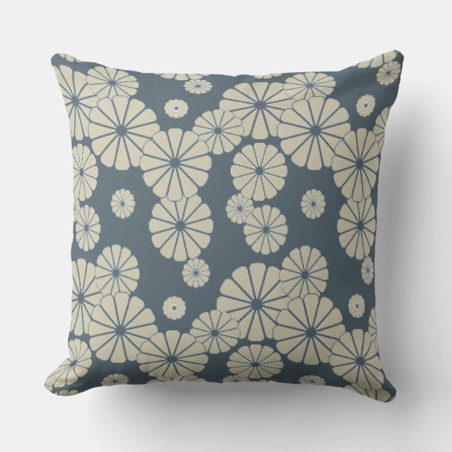 Japan. Blue Floral Flowers. Throw Pillow (Front)