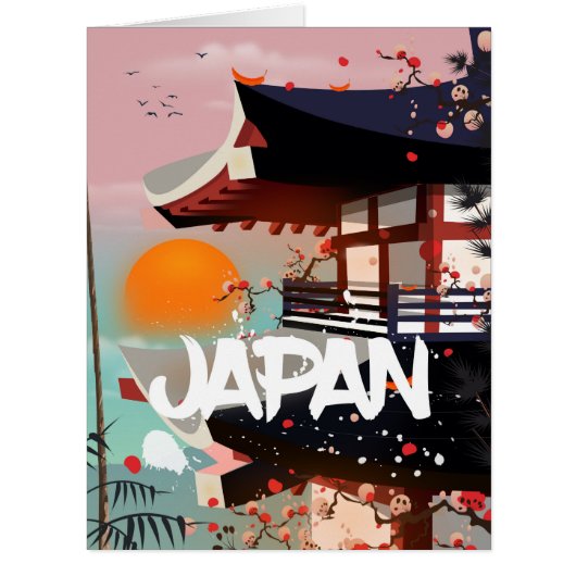 Japan Building setting sun poster Cards (Front)