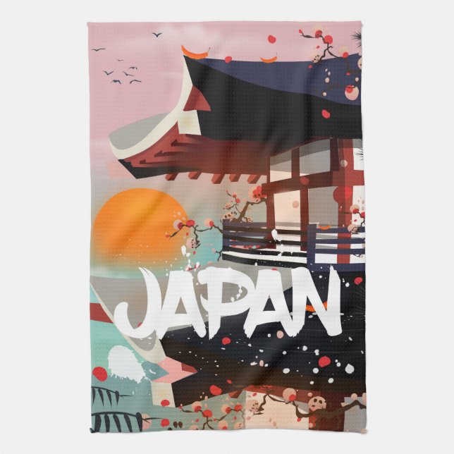 Japan Building setting sun poster Kitchen Towel (Vertical)
