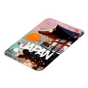 Japan Building setting sun poster Magnet