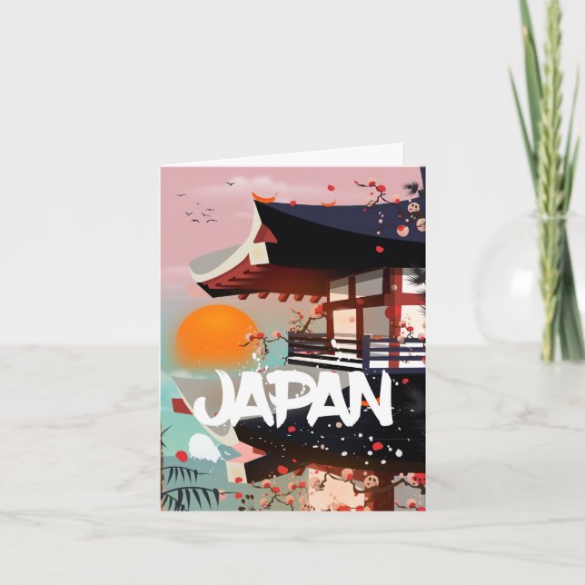 Japan Building setting sun poster Note Card (Front)
