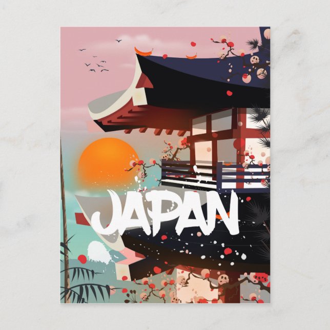Japan Building setting sun poster Postcard (Front)