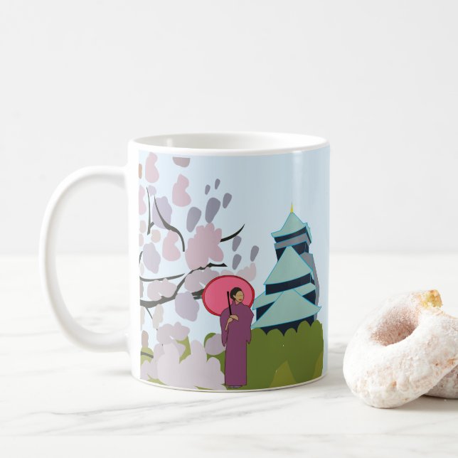 Japan Cherry Blossom Geisha Kimono  Coffee Mug (With Donut)