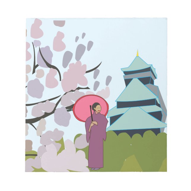 Japan Cherry Blossom Geisha Kimono Notepad (Front)