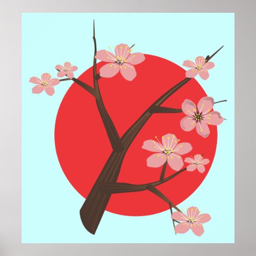 Japan cherry blossom sakura branch floral poster