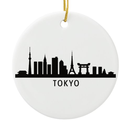 Japan Cityscape Travel | Tokyo Skyline Silhouette Ceramic Ornament