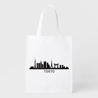 Japan Cityscape Travel | Tokyo Skyline Silhouette Grocery Bag