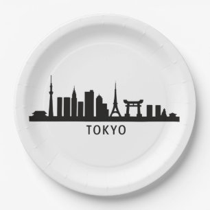 Japan Cityscape Travel Tokyo Skyline Silhouette Paper Plates