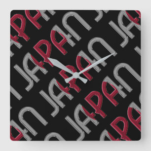 Japan Country Japanese Flag Typography Square Wall Clock