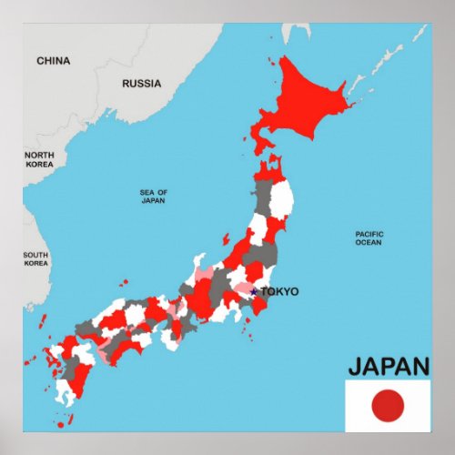 japan country political map flag poster