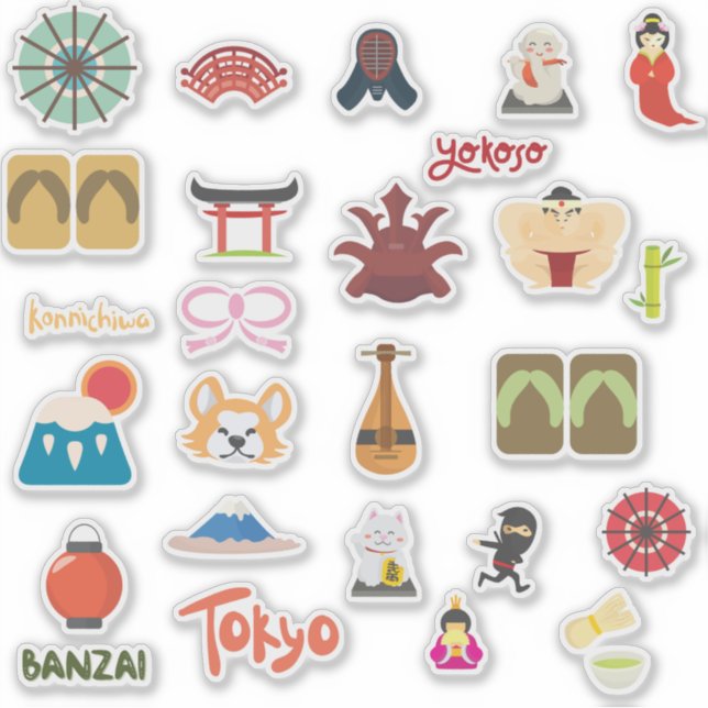 Japan Culture Icons Sticker Sheet (Front)