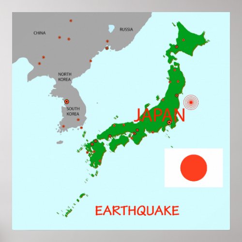 Japan Earthquake Seismic Map Poster
