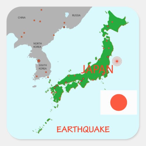 Japan Earthquake Seismic Map Square Sticker
