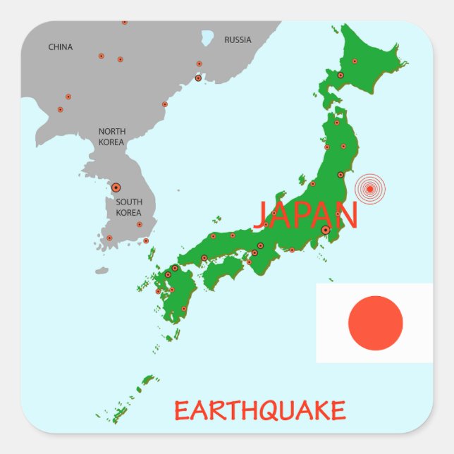 Japan Earthquake Seismic Map Square Sticker (Front)