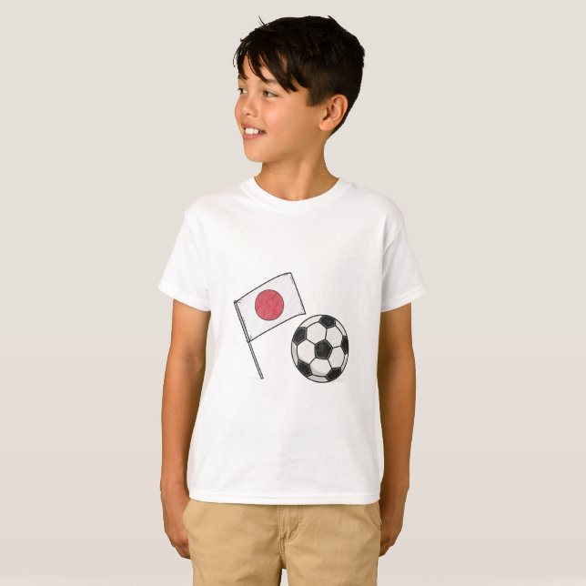 Japan flag and crayon-style soccer ball T-Shirt (Front Full)