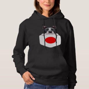 Japan Flag Boston Terrier Dog In Pocket Hoodie