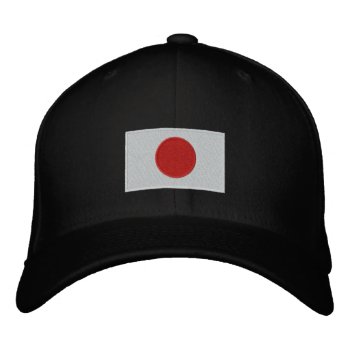 Japan Flag Embroidered Flexfit Wool Hat by JameneEmbroidery at Zazzle