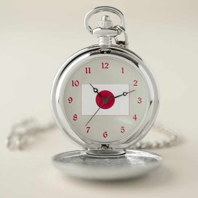 Japan Flag: Hinomaru, Nisshōki, Red Rising Sun Pocket Watch (Inside)