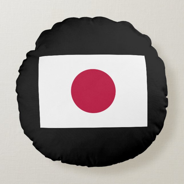 Japan Flag: Hinomaru, Nisshōki, Red Rising Sun Round Pillow (Front)