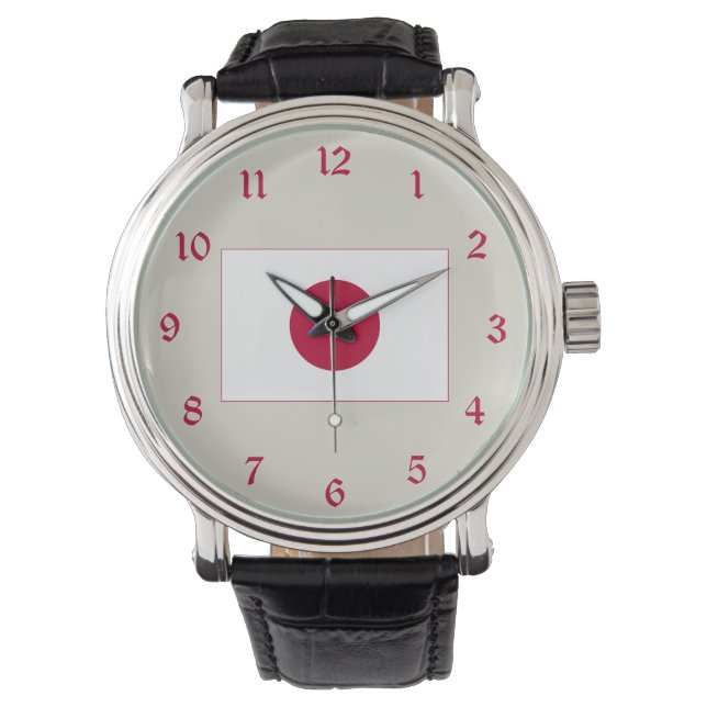 Japan Flag: Hinomaru, Nisshōki, Red Rising Sun Watch (Front)