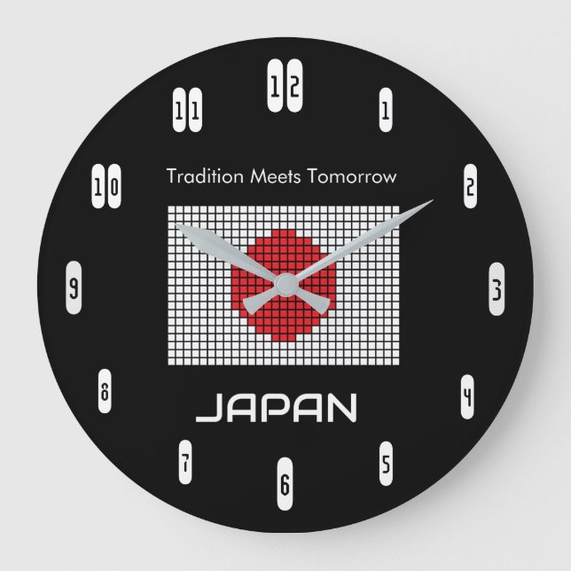 Japan Flag on Black – Bold Minimalist Large Clock (Front)