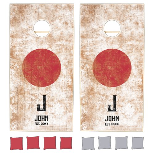 Japan Flag Personalized Name Monogram Wood Cornhole Set