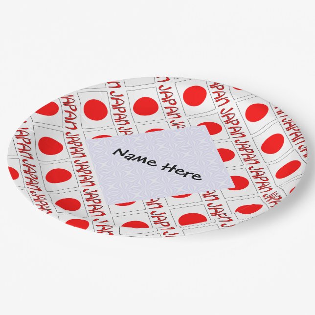 Japan Flag Tiled Black Personalization  Paper Plates (Angled)