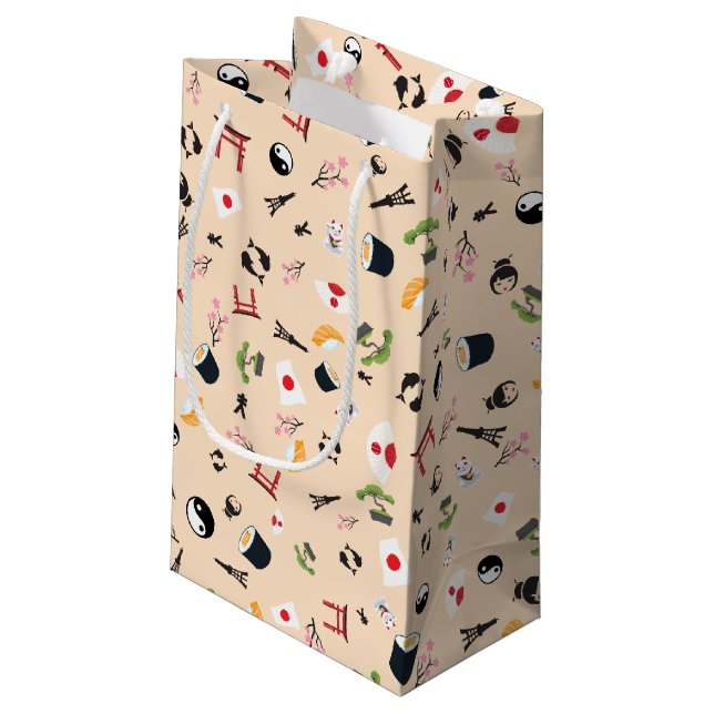 Japan flag with famous icons small gift bag (Back Angled)