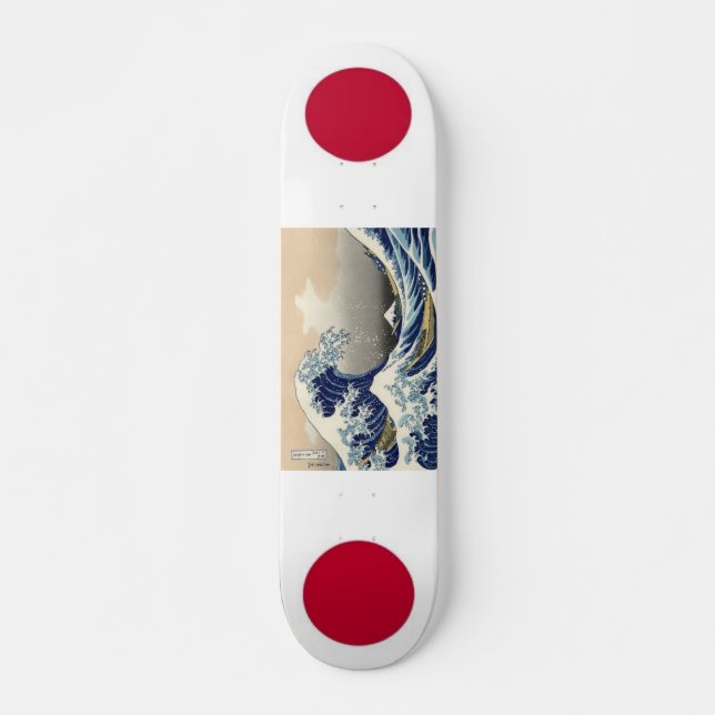 Japan Flags with Hokusai wave Skateboard Deck (Front)