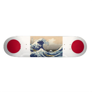 Japan Flags with Hokusai wave Skateboard Deck