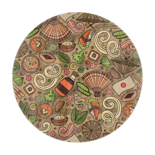 Japan Food: Cute Hand Drawn Cutting Board (Front)