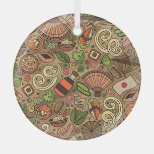 Japan Food: Cute Hand Drawn Glass Ornament