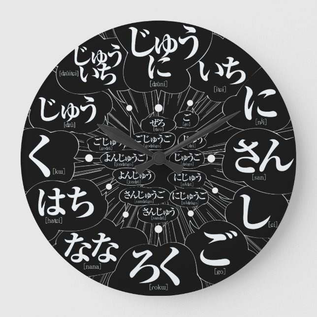 Japan Hiragana MANGA style [black face] Large Clock (Front)