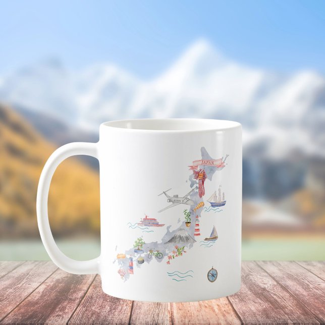 Japan Illustrated Map Japanese Culture Coffee Mug (Outdoor, In situ)
