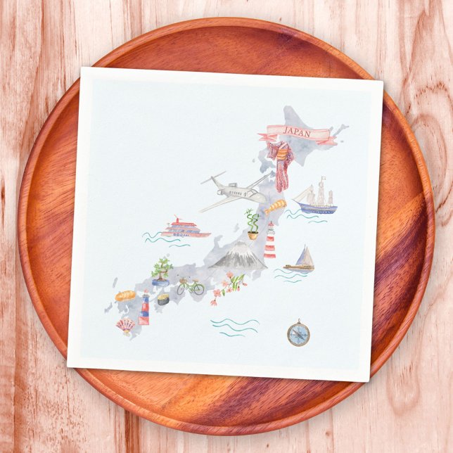 Japan Illustrated Map Napkins (In situ)