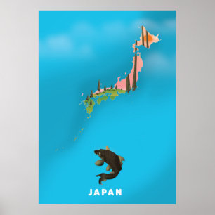 Japan Illustrated Map travel poster print.