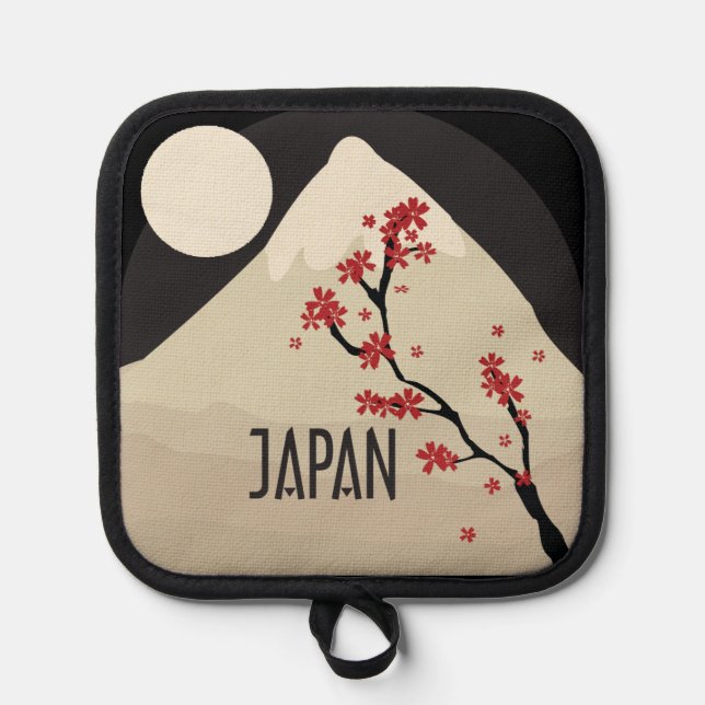 Japan Illustration with mountain and moon Pot Holder (Front)