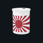 Japan Imperial Rising Sun Flag, Edo to WW2 Beverage Pitcher<br><div class="desc">The Rising Sun Flag is a Japanese flag (???, Kyokujitsu-ki) that consists of a red disc and sixteen red rays emanating from the disc. Like the Japanese national flag, the Rising Sun Flag symbolizes the sun. The flag was originally used by feudal warlords in Japan during the Edo period. It...</div>