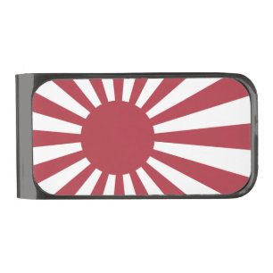 Japan Imperial Rising Sun Flag, Edo to WW2 Gunmetal Finish Money Clip
