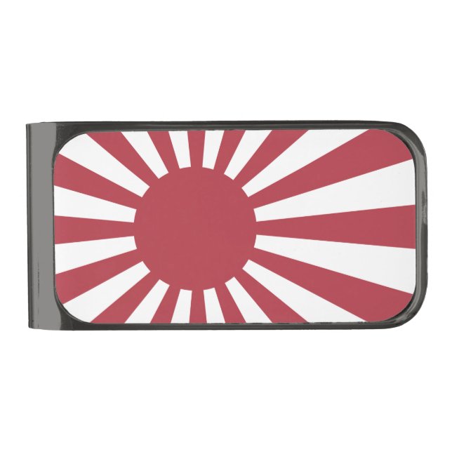Japan Imperial Rising Sun Flag, Edo to WW2 Gunmetal Finish Money Clip (Front)